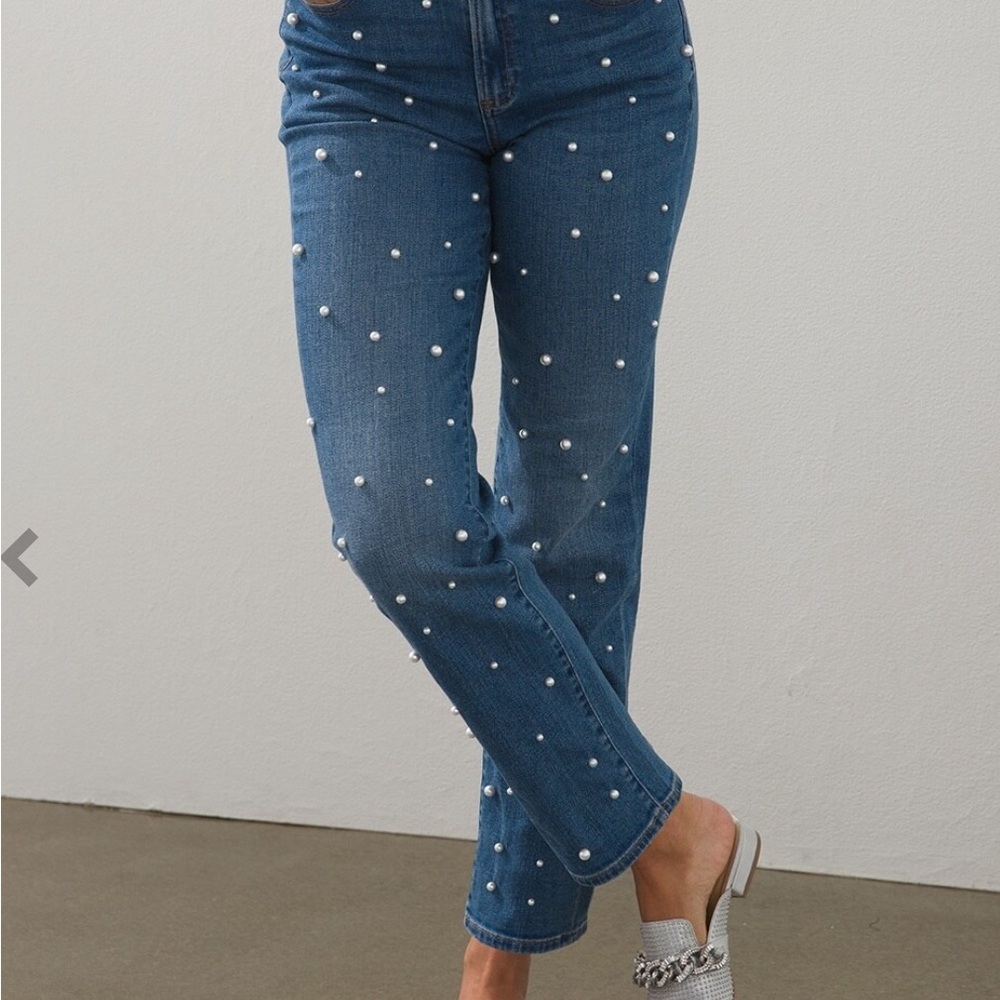 Faux Pearl High Rise Ankle Jeans